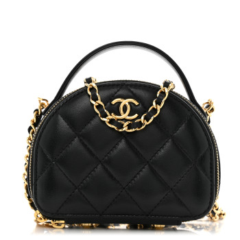 CHANEL Lambskin Quilted Mini Chic Riviera Top Handle Vanity Case Black