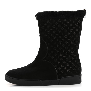 LOUIS VUITTON Suede Calfskin Shearling Flat Boot 38.5 Black