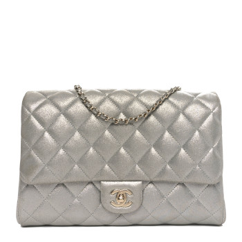 CHANEL Iridescent Calfskin Quilted Clutch With Chain Flap Silver