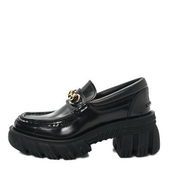 GUCCI Magnum Calfskin Nappa Samoa Womens Horsebit Platform Chunky Lug Sole 40mm Loafers 35 Black