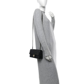 CHANEL Lambskin Quilted Mini Rectangular Flap Black