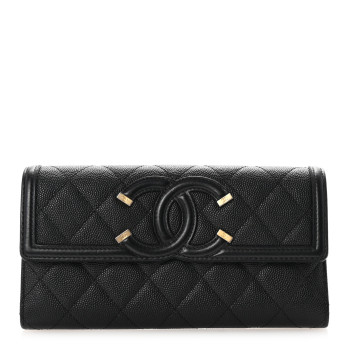CHANEL Caviar Quilted Filigree Large Gusset Flap Wallet Black