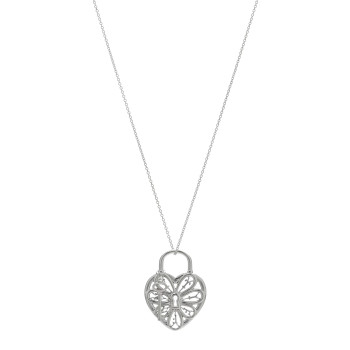 TIFFANY Sterling Silver Filigree Heart Key Pendant Necklace
