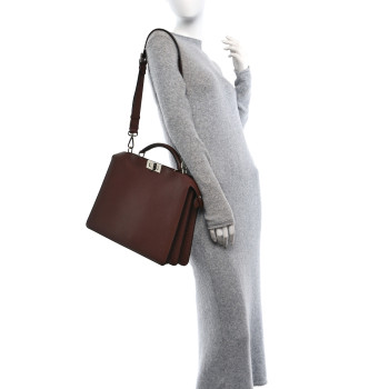 FENDI Cuoio Romano Vitello Cover Glazed Fabric Bi-Color FF 1974 Medium Peekaboo I SEE U Satchel Ghianda Saddler Tobacco Moro