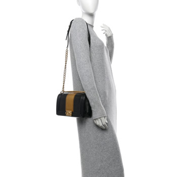CHANEL Metallic Glazed Calfskin Medium Boy Flap Black Gold