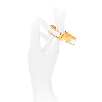 HERMES Enamel Narrow Clic Clac H Bracelet GM White