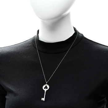 TIFFANY 18K White Gold Diamond Clover Key Pendant Bead Necklace