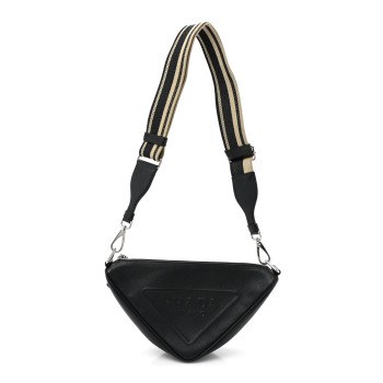 PRADA Saffiano Cuir Triangle Logo Embossed Triangle Shoulder Bag Black