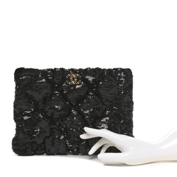 CHANEL Sequins Quilted Large Chanel 19 Pouch Black