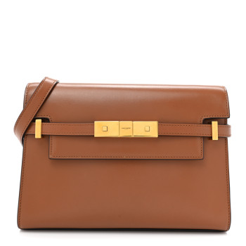 SAINT LAURENT Smooth Calfskin Small Manhattan Shoulder Bag Cognac