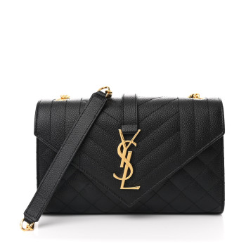 SAINT LAURENT Grain De Poudre Textured Mixed Matelasse Triquilt Small Monogram Satchel Black