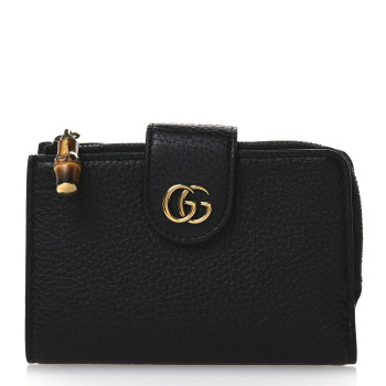 GUCCI Piuma Calfskin Medium Bamboo Double G Wallet Black