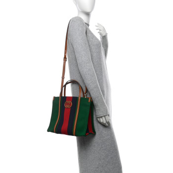 GUCCI Canvas Calfskin Web Small Interlocking G Tote Bag Green Red