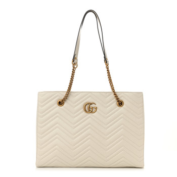 GUCCI Vintage Calfskin Matelasse Medium GG Marmont Slim Tote White