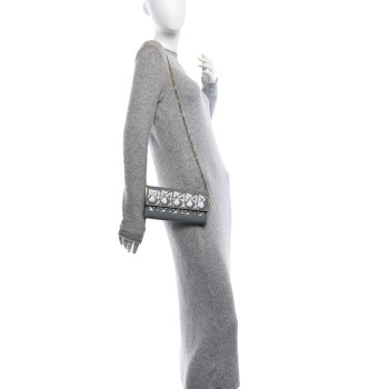 CHRISTIAN DIOR Patent Cannage Lady Dior Rendezvous Wallet On Chain Grey
