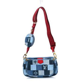LOUIS VUITTON Denim Damier Monogram Patchwork Multi Pochette Accessories Blue Rouge