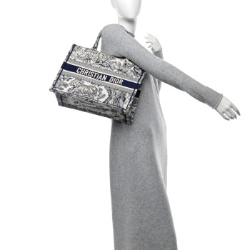 CHRISTIAN DIOR Canvas Embroidered Medium Dioriviera Toile De Jouy Book Tote Blue