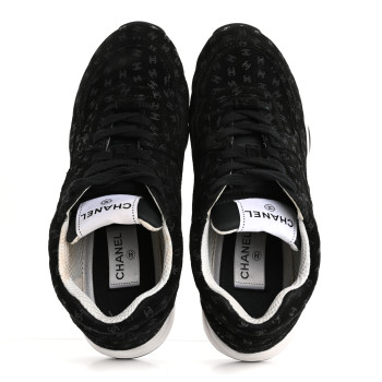 CHANEL Suede Calfskin Printed CC Sneakers 38.5 Black