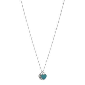 TIFFANY Sterling Silver Enamel Return to Tiffany Double Mini Heart Tag Pendant Necklace Blue