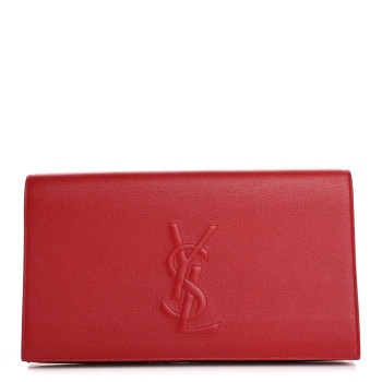 SAINT LAURENT Calfskin Monogram Large Belle De Jour Clutch Red