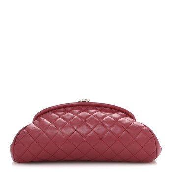 CHANEL Lambskin Quilted Timeless Clutch Red