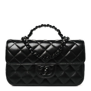CHANEL Lambskin Quilted Small Coco Pop Top Handle Flap So Black