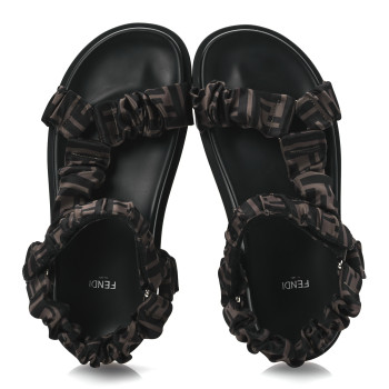 FENDI Satin FF Ruched Sandals 40 Tobacco Black