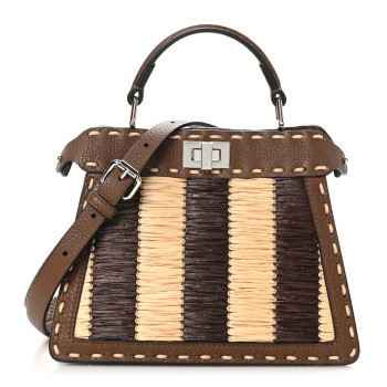 FENDI Fabric Woven Cuoio Romano Selleria Petite Peekaboo I SEE U Satchel Natural Gianduia