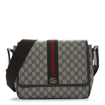 GUCCI Tender GG Supreme Monogram Textured Dollar Calfskin Medium Ophidia Messenger Bag Beige Ebony New Acero