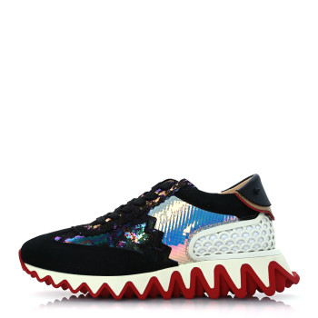 CHRISTIAN LOUBOUTIN Suede Mesh Calfskin Loubishark Sneakers 38.5 Black Multicolor