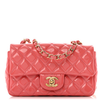 CHANEL Patent Calfskin Quilted Mini Rectangular Flap Pink