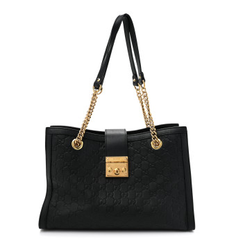 GUCCI Guccissima Medium Padlock Tote Black