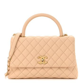 CHANEL Caviar Quilted Small Coco Handle Flap Beige