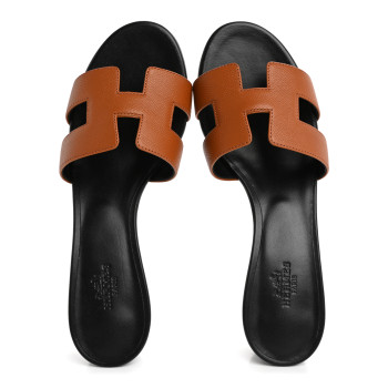 HERMES Epsom Oasis Sandals 37 Gold