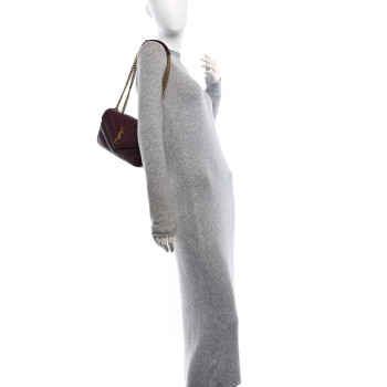 SAINT LAURENT Lambskin Chevron Quilted Small Loulou Bag Rouge Cabernet