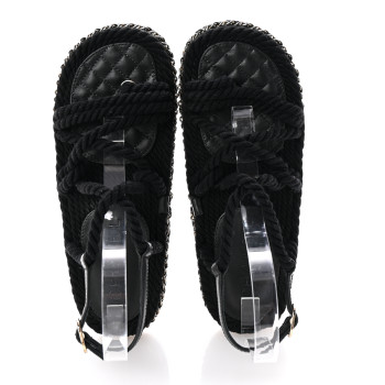 CHANEL Lambskin Cord Chain CC Sandals 37 Black