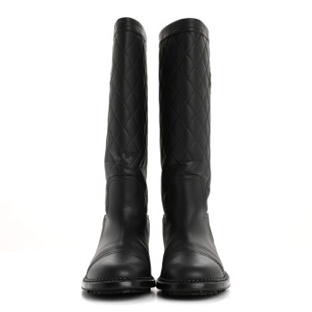 CHANEL Oily Calfskin Quilted High Boots 37.5 Black