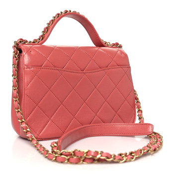 CHANEL Lambskin Quilted Small Chain Infinity Top Handle Flap Pink