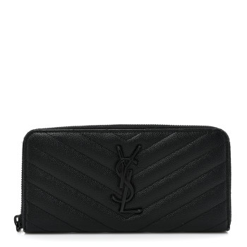 SAINT LAURENT Grain De Poudre Matelasse Chevron Monogram Monochrome Zip Around Wallet Black