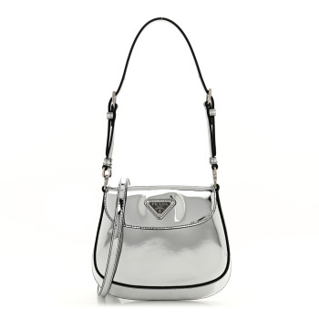 PRADA Spazzolato Mini Cleo Flap Adjustable Strap Shoulder Bag Silver