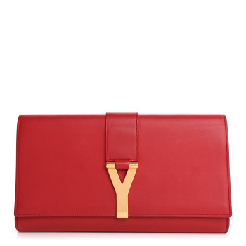 SAINT LAURENT Calfskin Classic Y Ligne Clutch Rouge Orient