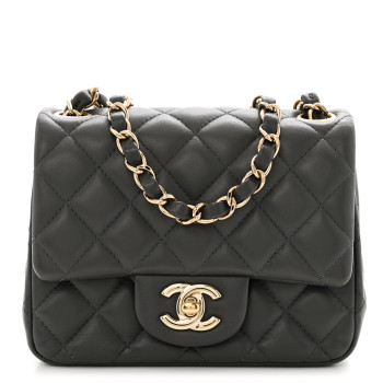 CHANEL Lambskin Quilted Mini Square Flap Dark Grey