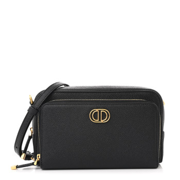 CHRISTIAN DIOR Grained Calfskin Caro Double Pouch Black