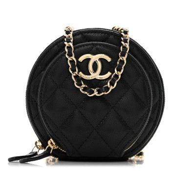 CHANEL Caviar Quilted Round Coco Clutch With Chain Black