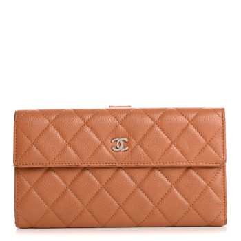 CHANEL Caviar Quilted Long Flap Wallet Light Brown