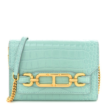 TOM FORD Calfskin Crocodile Embossed Mini Whitney Shoulder Bag Pastel Turquoise