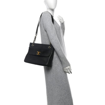 CHANEL Caviar Flap Shoulder Bag Black