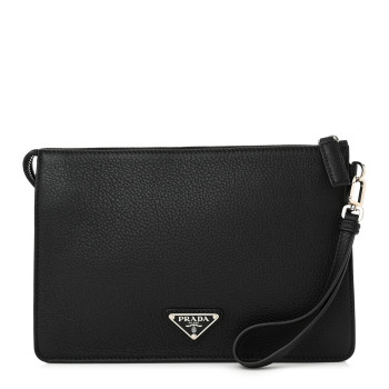PRADA Vitello City Wristlet Pouch Black