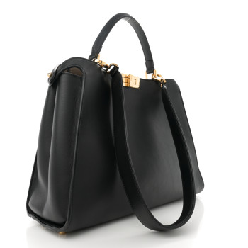 FENDI Vitello Tahiti Burro Large Peekaboo Iconic Essentially Satchel Black Corda
