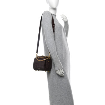 ALEXANDER MCQUEEN Calfskin Crocodile Embossed Box Shoulder Bag 19 Velvet Red